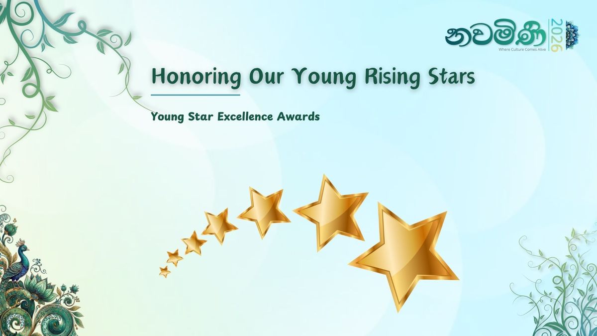 Event screen slide: Honoring Our Young Rising Stars, Young Star Excellence Awards, with a row of gold stars